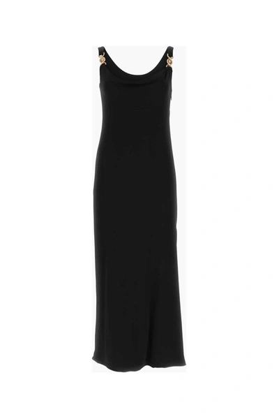 Versace Medusa Plaque Scoop Back Midi Dress In Black