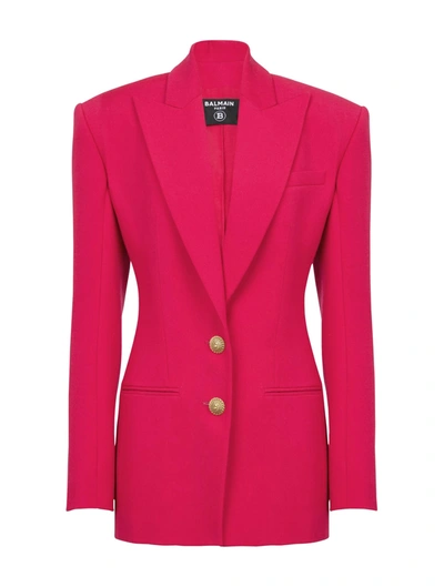 Balmain Classic Wool Blazer With Button Detail In Pink & Purple