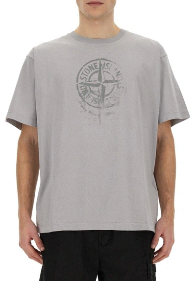 Stone Island Compass Printed Crewneck T-shirt In Dust