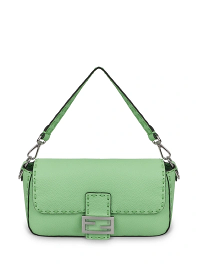 Fendi Baguette Bag With Oversized Topstitching In Edamame+palladio