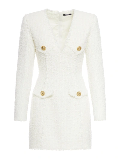 Balmain Mini Dress In Tweed In Fa Blanc