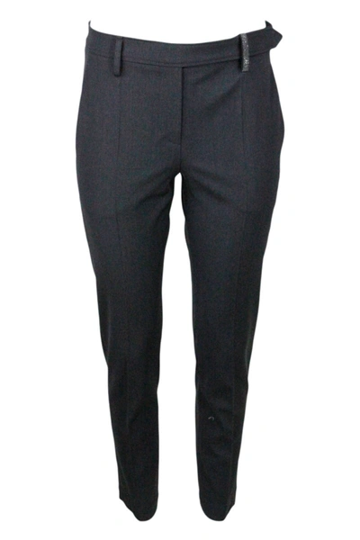 Brunello Cucinelli Stretch Cotton Drill Trousers With Monili On The Back Loop In Grey