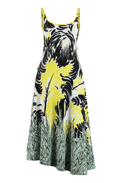 Bottega Veneta Graphic Printed Asymmetric Midi Dress In Multicolor