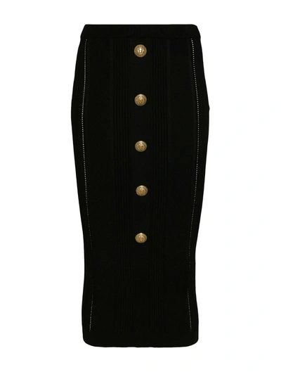 Balmain Midi Skirt In Pa Noir