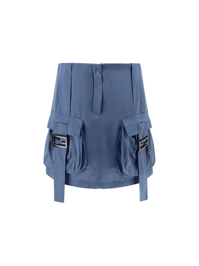 Fendi Cargo Pockets Satin Mini Skirt In Blue