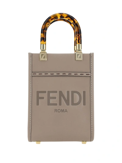 Fendi Sunshine Mini Leather Tote In Tortora+oro Soft