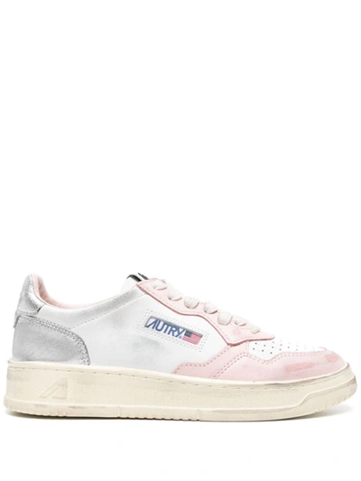 Autry Sneakers In White/powder Pink/silver