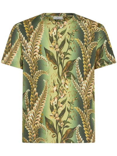 Etro Foliage-print Cotton T-shirt In Green