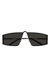 Saint Laurent Cut-out Metal Rectangle Sunglasses In Semimatte Black