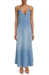 CHLOÉ CUTWORK EMBROIDERED DENIM A-LINE DRESS