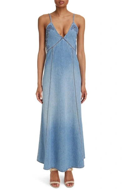 Chloé Recycled Cotton-linen Denim Maxi Dress In Blue