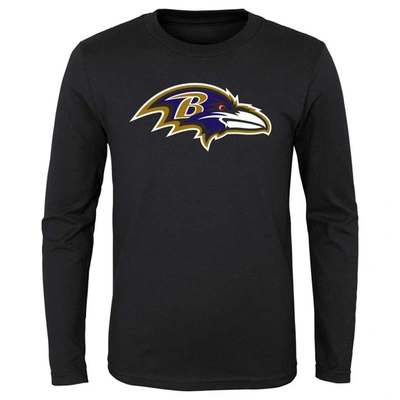 OUTERSTUFF YOUTH BLACK BALTIMORE RAVENS PRIMARY LOGO LONG SLEEVE T-SHIRT