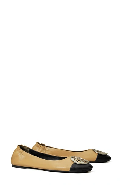 Tory Burch Bicolor Cap-toe Ballerina Flats In Beige