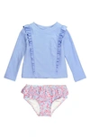 Rufflebutts Kids Shimmer Ruffled Two-piece Rashguard Swimsuit In Periwinkle