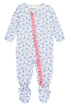 Rufflebutts Kids' Tea Time Ruffle Fitted One-piece Footie Pajamas In White Multi