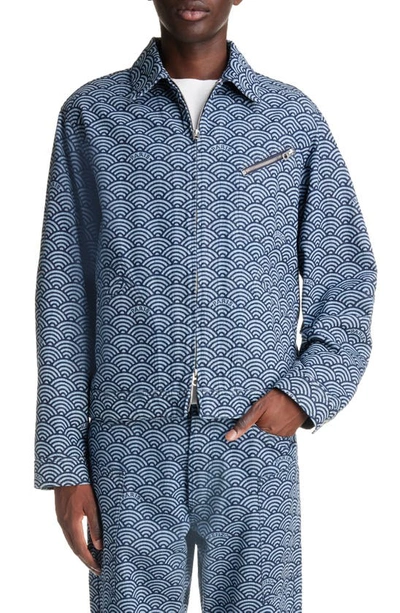 Kenzo Men's Seigaiha Printed Denim Jacket In Blue