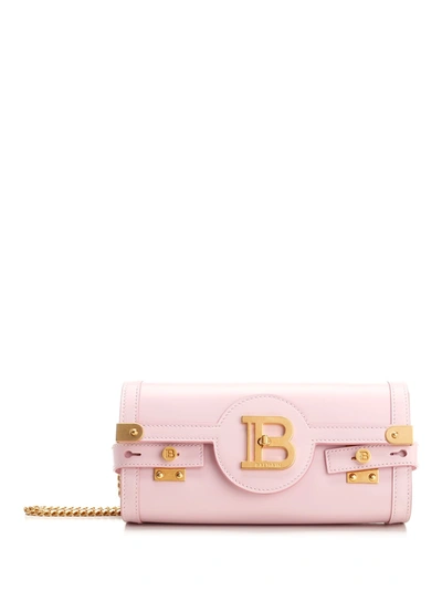 Balmain Bbuzz 23 Leather Pouch With Chain In Ak Rose Pale