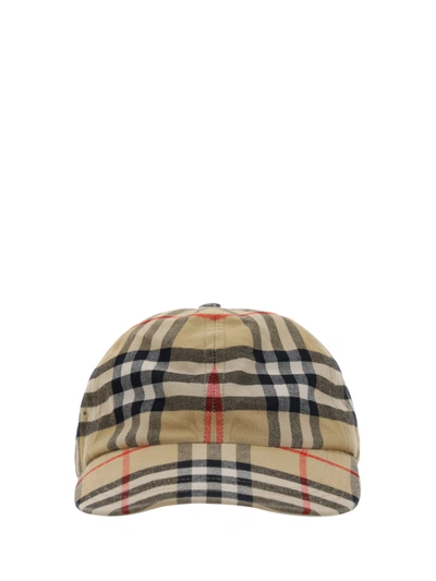 Burberry Baseball Cap With Check Print In Archive Beige