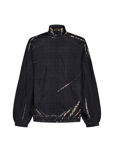 Burberry Trusfield High-neck Jacket In Black Check Fabric With Beige Details Man In Archive Beige Ip Chk