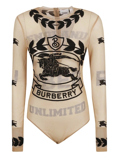 Burberry Ekd Embroidered Bodysuit In Beige