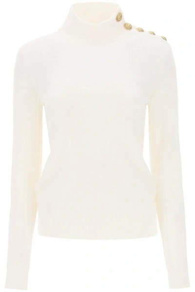 Balmain Monogram Mohair Blend Knit Sweater In White