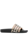 BURBERRY BURBERRY BROWN SLIDES SANDALS WITH VINTAGE CHECK MOTIF IN POLYURETHANE
