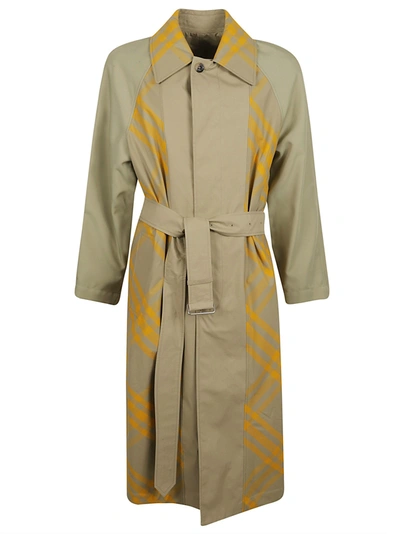 Burberry Printed Long Belted Coat In Beige