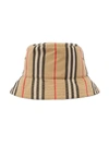 BURBERRY BURBERRY BROWN BUCKET HAT WITH ICON STRIPE MOTIF IN COTTON