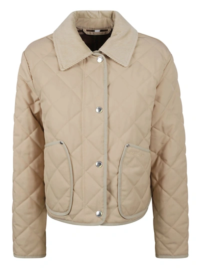 Burberry Diamond Quilted Buttoned Jacket In Beige