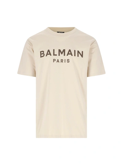 Balmain Cotton Logo T-shirt In Beige