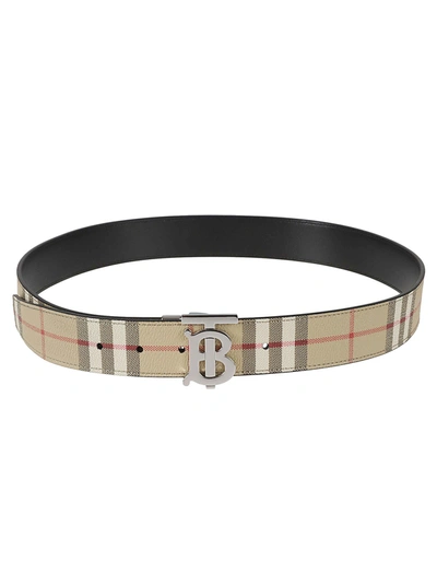 Burberry Tb Buckled Check Belt In Beige