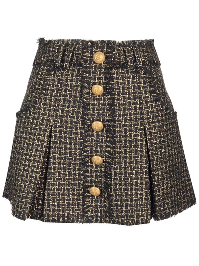 Balmain Tweed Mini Skirt In Black