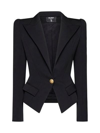 Balmain Cotton-blend Twill Blazer In Black