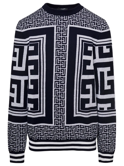 Balmain Maxi Monogram Scarf Sweater In Black