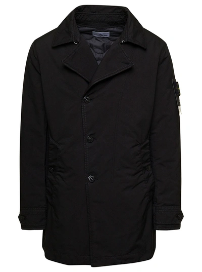 Stone Island Single-breasted Compass Coat In Black