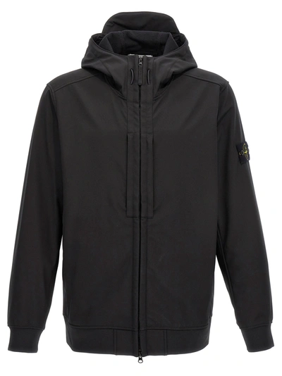 Stone Island Soft Shell-r_e.dye Technology Jacket In Black Recycled Polyester