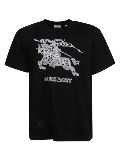 Burberry Logo Embroidery Regular T-shirt In Black