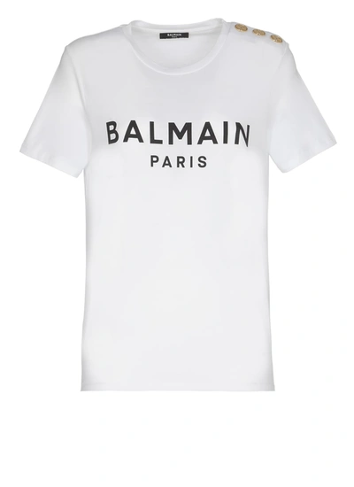 Balmain Logo Print T-shirt In Blanc/noir