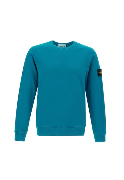 Stone Island Crew-neck Sweatshirt In Turquoise Gauzed Cotton In Blu