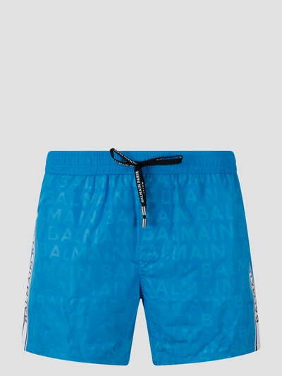 Balmain Logo Swim Shorts In Blue