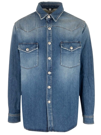 Burberry Man Denim Shirt In Blue