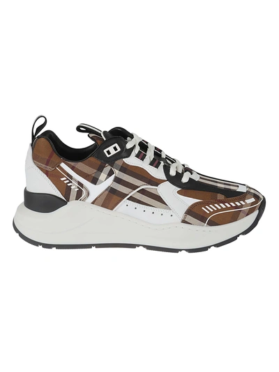 Burberry Vintage Check Cotton And Leather Sneakers In Brown