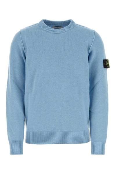 Stone Island Logo Patch Crewneck Knitted Jumper In Cielo