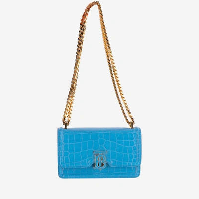 Burberry Mini Tb Embossed Leather Bag With Chain Strap In Clear Blue