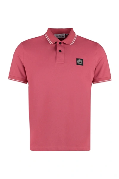 Stone Island Short Sleeve Cotton Polo Shirt In Coral