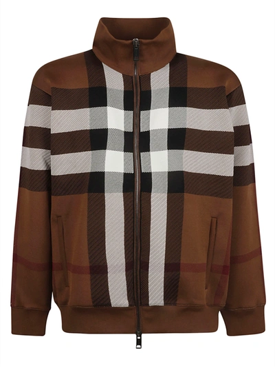 Burberry Check Zip Bomber In Dark Birch Brown