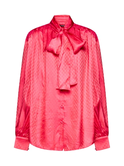 Balmain Monogram-jacquard Silk Shirt In Fuxia