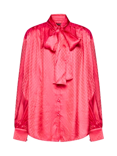 Balmain Monogram-jacquard Silk Shirt In Pink