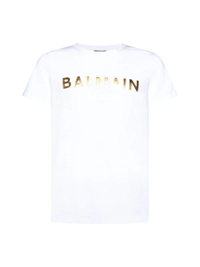 Balmain Eco-designed Cotton Logo T-shirt In Gad Blanc Or