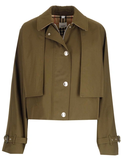 Burberry Tropical Cotton-gabardine Cropped Jacket In Green